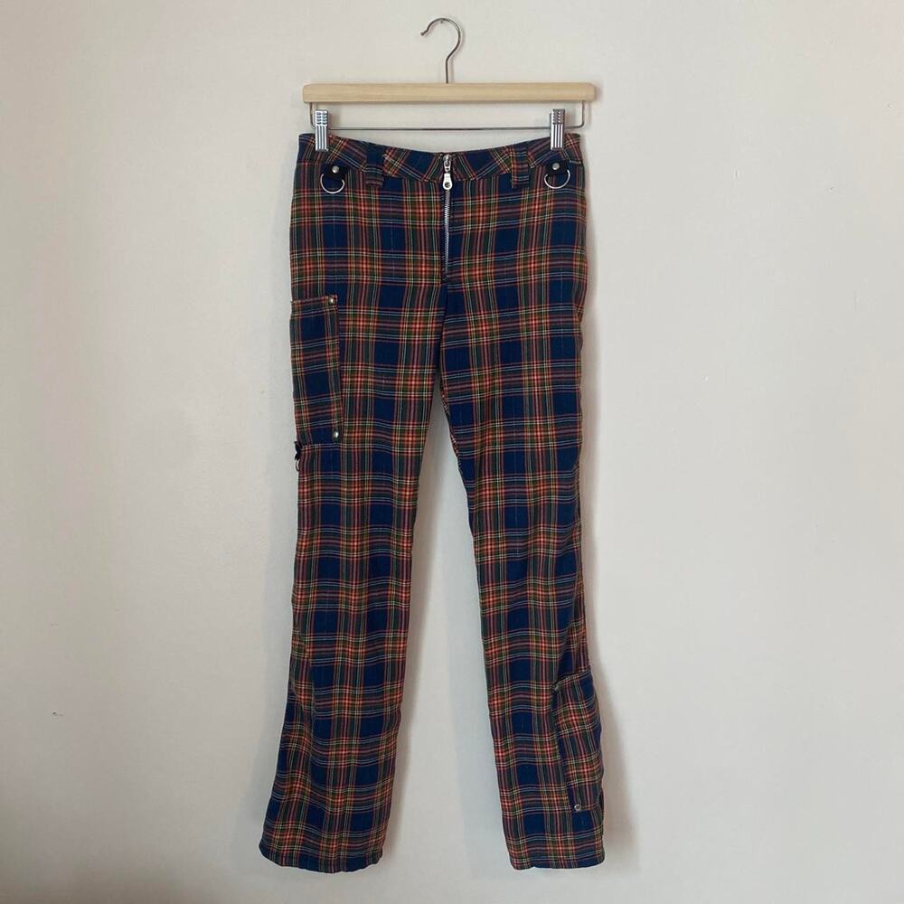 Y2K Serious L.A. Navy and Orange Plaid Pants Size 3 Vintage